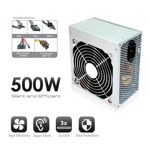 Fuente Ewent 500w Atx 12cm 3sata Molex | Quonty.com | EW3900