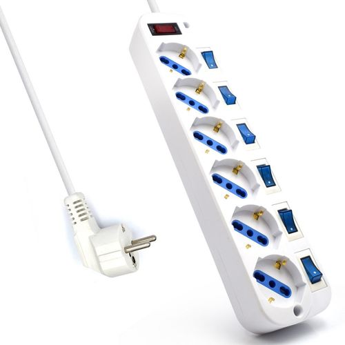 Regleta Ewent Ew3932-5m 6tomas Blanca C/Interruptores 5m | Quonty.com | EW3932-5M