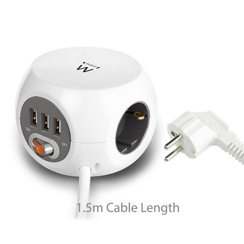 Regleta Cubo Ewent Ew3939 3tomas + 3usb C/Interruptor Blanca | Quonty.com | EW3939