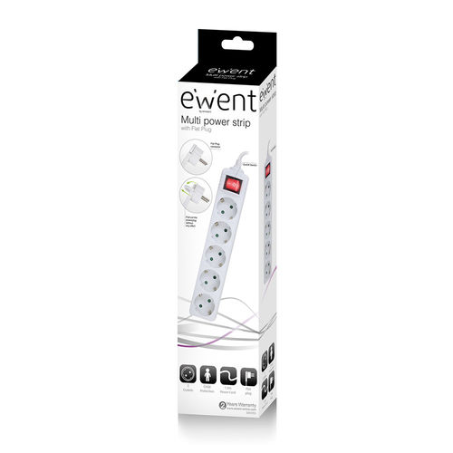 Regleta Ewent Ew3955 5tomas C/Interruptor Enchufe Plano | Quonty.com | EW3955