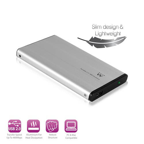 Caja Ext. Hdd Ewent Ew7042 2.5'' Ide Usb2.0 Plata | Quonty.com | EW7042