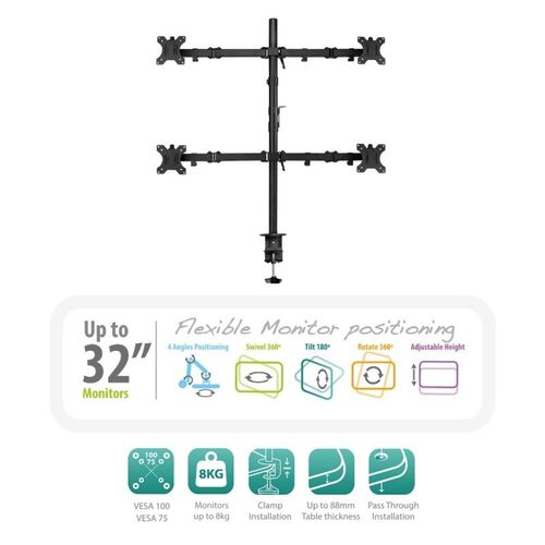 Soporte Mesa Tv/ 4 Monitores Ewent Ew1514 Hasta 10&Quot;/32&Quot; Max.8kg Negro | Quonty.com | EW1514