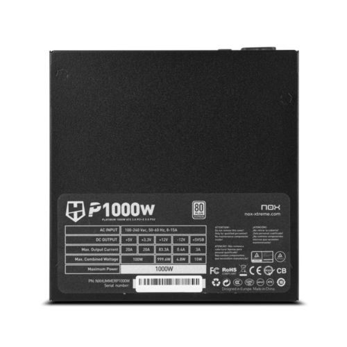 Fuente Alimentacion 1000w Nox Hummer P Pfc-Activo 80+Platinum 14cm Atx | Quonty.com | NXHUMMERP1000W