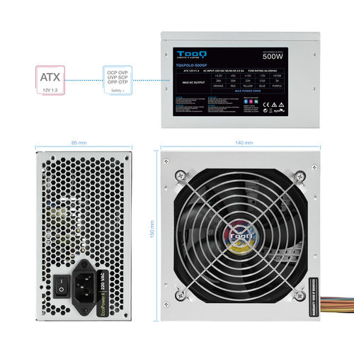 Fuente Alimentacion 500w Tooq Pfc-Activo 4sata 12cm Atx | Quonty.com | TQAPOLO-500SP