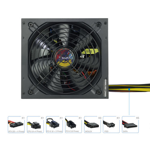 Fuente Alimentacion 600w Tooq Pfc-Activo 5sata 14cm Atx | Quonty.com | TQAPOLO-600SP