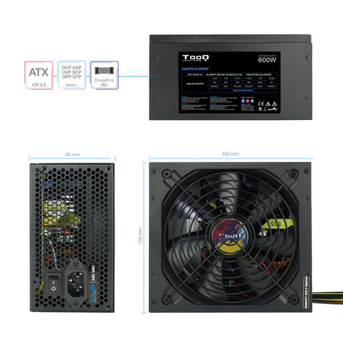 Fuente Alimentacion 600w Tooq Pfc-Activo 5sata 14cm Atx | Quonty.com | TQAPOLO-600SP