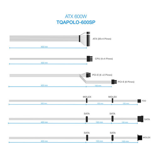 Fuente Alimentacion 600w Tooq Pfc-Activo 5sata 14cm Atx | Quonty.com | TQAPOLO-600SP