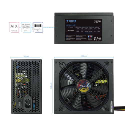 Fuente Alimentacion 700w Tooq Pfc-Activo 5sata 14cm Atx | Quonty.com | TQAPOLO-700SP