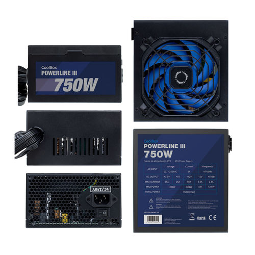 Fuente Alimentacion 750w Coolbox Powerline3 Pfc-Activo 85+ 6sata 12cm Atx | Quonty.com | COO-FAPW3-750