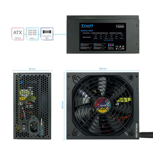 Fuente Alimentacion 750w Tooq Pfc-Activo 5sata 14cm Atx | Quonty.com | TQAPOLO-750SP