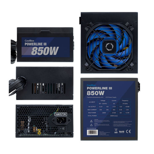 Fuente Alimentacion 850w Coolbox Powerline3 Pfc-Activo 85+ 6sata 12cm Atx | Quonty.com | COO-FAPW3-850