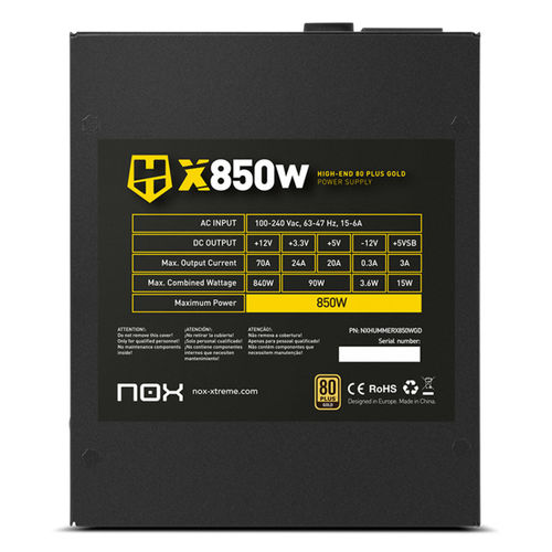Fuente Alimentacion 850w Nox Hummer X Pfc-Activo 80+Gold Modular 12cm Atx | Quonty.com | NXHUMMERX850WGD