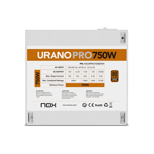 Fuente Alimentacion 850w Nox Urano Pro Pfc-Activo 80+Bronze 12cm Atx | Quonty.com | NXURPRO850BZ