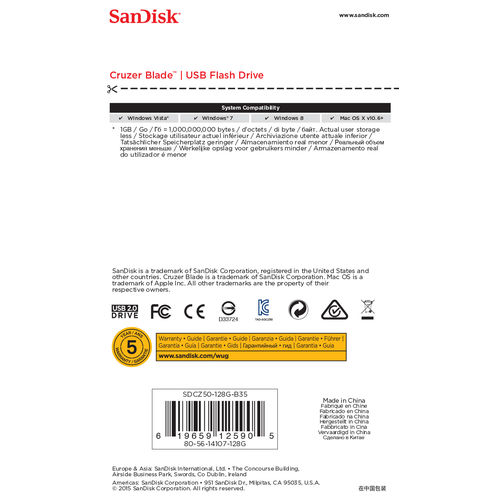 Pendrive 128gb Usb2.0 Sandisk C.Blade Negro, Rojo | Quonty.com | SDCZ50-128G-B35