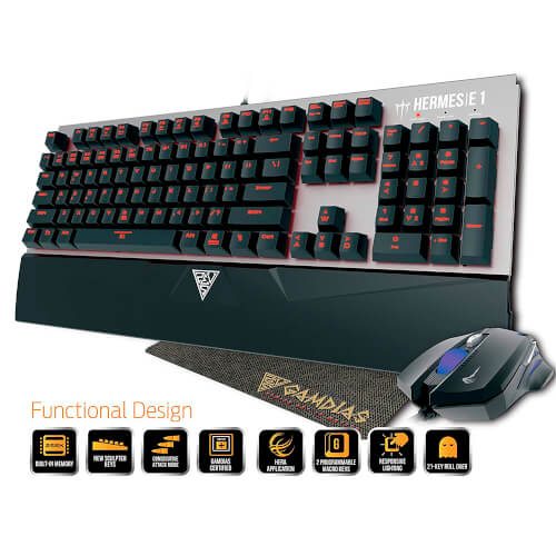 Teclado + Ratón + Alfombrilla Gaming Gamdias Combo Hermes E1 | Quonty.com | 16789-25011-65000-G
