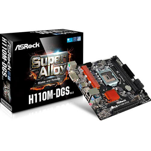 Placa Asrock H110m-Dgs R3.0 Intel1151 Ddr4 Dvi Pcie3.0 Sata3 | Quonty.com | 90-MXB4B0-A0UAYZ