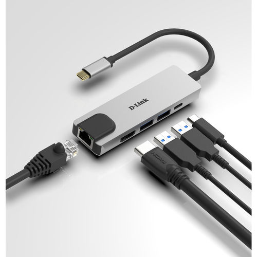 Hub D-Link Dub-M520 2ptos Usb3.0/1pto Hdmi/1pto Usb-C/1pto Rj45 Gris | Quonty.com | DUB-M520
