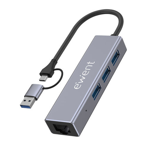 Hub Ewent Ew1159 3ptos Usb-A 3.2 Gen1 1pto Rj-45 Compatible Con Usb-C/Usb-A | Quonty.com | EW1159