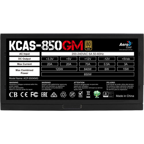 Fuente Aerocool Kcas 850gm 80+ Gold Modular Atx | Quonty.com | KCAS850GM