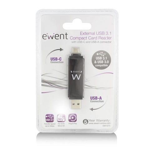 Lector Tarjetas Ewent Ew1075 Usb3.2 Conector Usb-C/Usb-A | Quonty.com | EW1075