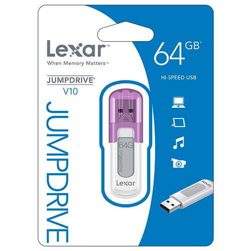 Pendrive Lexar 64gb Usb2.0 V10 Blanco/Morado | Quonty.com | LJDV10-64GABEU