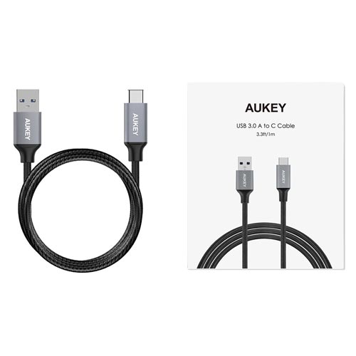 Cable Aukey Usb3.0 A/M - Usb Tipo-C Macho 1,0m Negro | Quonty.com | CB-CD2