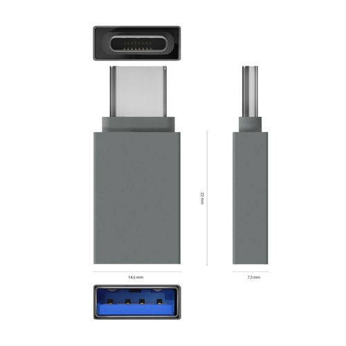 Mini Adaptador Aisens Aluminio Usb3.2 Usb-C/M - A/H Gen1 3a Gris | Quonty.com | A108-0718
