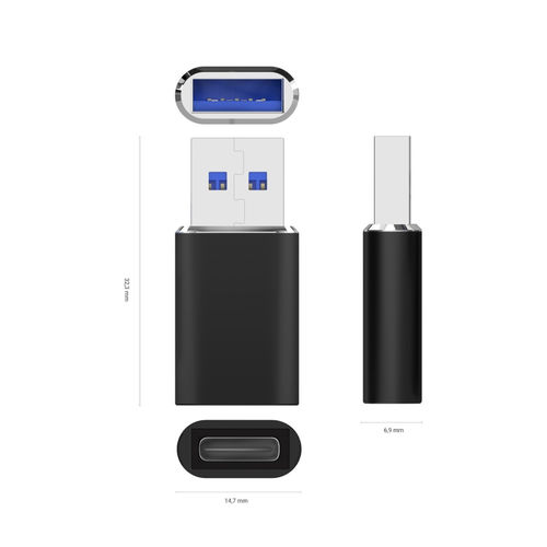 Mini Adaptador Aisens Usb3.2 Usb-C/H - A/M Gen2 Usb2.0 3a Negro | Quonty.com | A108-0678