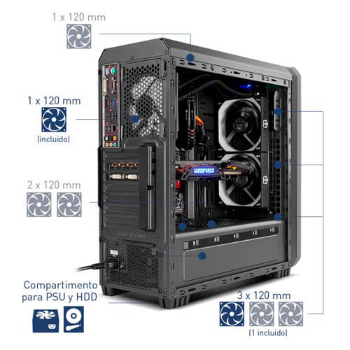 Caja Semitorre/Atx Nox Hummer Mc Usb3.0 Negra Leds | Quonty.com | NXHUMMERMCB