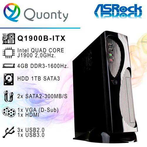 Ord. Economic Asrock Q1900b-Itx 4gb 1tb Dvdrw / Caja Hiditec Tac03 | Quonty.com | ORDHLASQ1900B