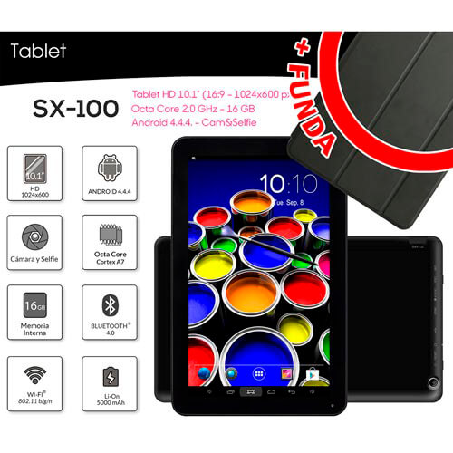 Pack Tablet Woxter Sx-100 10.1'' Octacore 1gb-16gb Negra | Quonty.com | PK-SX100+FN