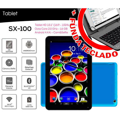 Pack Woxter Sx 100 Octa 10,1 16gb Bt4.0 A4.4.4 Azul | Quonty.com | PK-SX100FTA