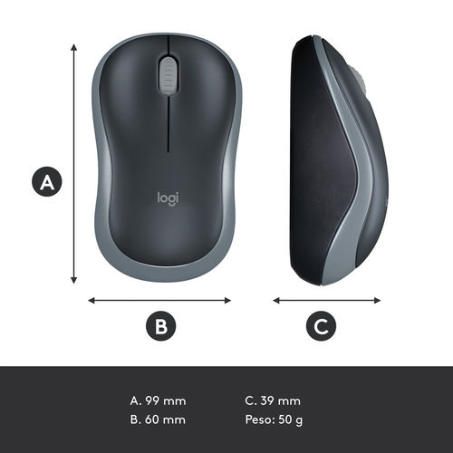 Raton Logitech M185 Optico 1000dpi Inalambrico Negro/Gris | Quonty.com | 910-002238