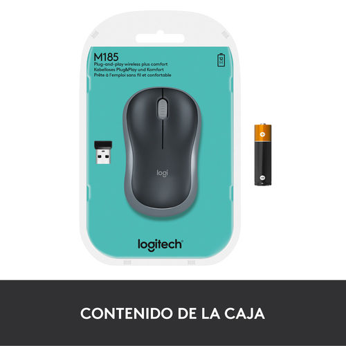 Raton Logitech M185 Optico 1000dpi Inalambrico Negro/Gris | Quonty.com | 910-002238