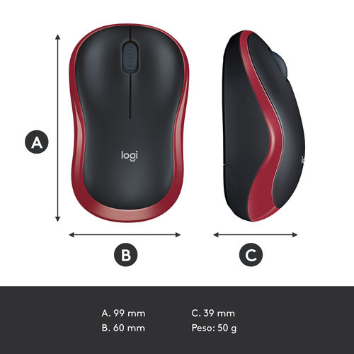 Raton Logitech M185 Optico 1000dpi Inalambrico Negro/Rojo | Quonty.com | 910-002240