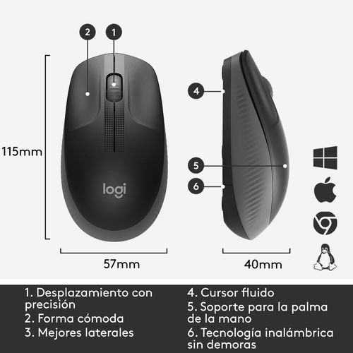 Raton Logitech M190 Inalambrico 1000 Dpi Gris Marengo | Quonty.com | 910-005905