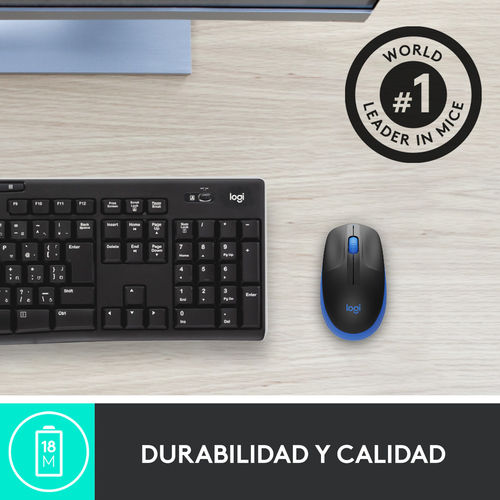 Raton Logitech M190 Inalambrico Negro/Azul | Quonty.com | 910-005907