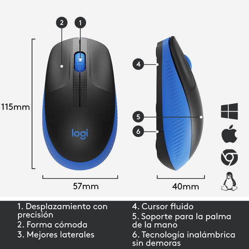 Raton Logitech M190 Inalambrico Negro/Azul | Quonty.com | 910-005907