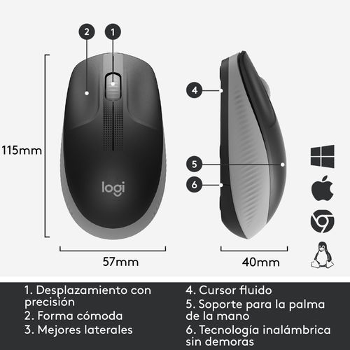 Raton Logitech M190 Inalambrico Negro/Gris | Quonty.com | 910-005906