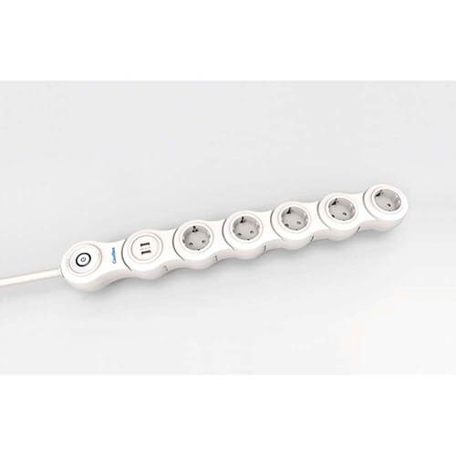 Regleta Coolbox 5tomas + 2usb Blanca Articulada C/Interrupto | Quonty.com | COO-BE05U2AR