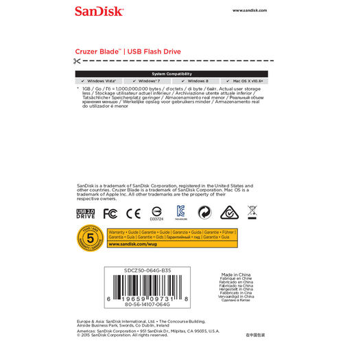 Pendrive Sandisk Cruzer Blade 64gb Usb2.0 Negro / Rojo | Quonty.com | SDCZ50-064G-B35
