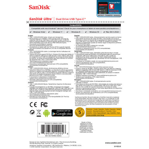 Pendrive Sandisk Dual 64gb Usb Type-A/Usb Type-C Negro/Plata | Quonty.com | SDDDC2-064G-G46