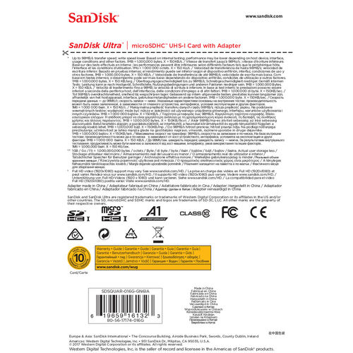 Microsd Sandisk 16gb Cl10 Uhs-I Adaptador Sd | Quonty.com | SDSQUAR-016G-GN6IA