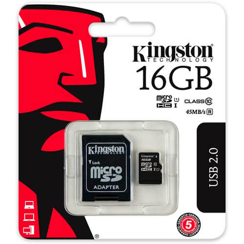 Microsd Kingston 16gb Cl10 Uhs-I Adaptador Sd | Quonty.com | SDC10G2/16GB