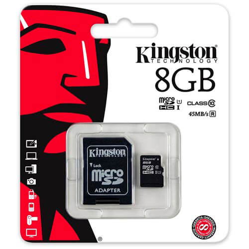 Microsd Kingston 8gb Cl10 Uhs-I Adaptador Sd | Quonty.com | SDC10G2/8GB