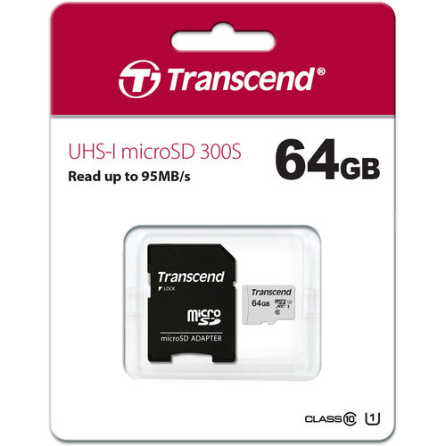 Microsd Transcend 64gb Cl10 Uhs-1 +Adaptador Sd | Quonty.com | TS64GUSD300S-A