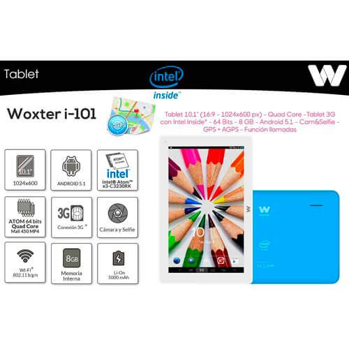 Tablet Woxter I-101 Quadcore 1gb+8gb 3g Android5.1 Azul | Quonty.com | TB26-269