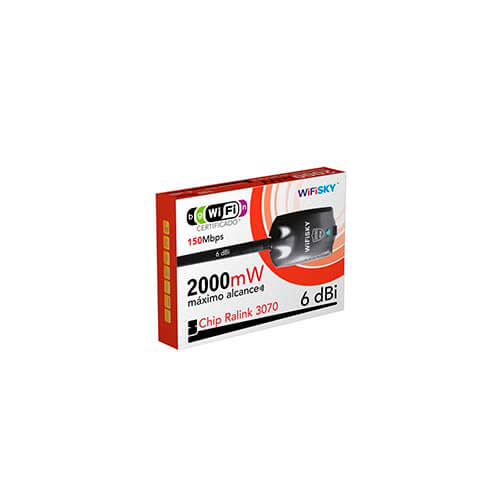 Adaptador Red Wifisky Usb2.0 Wifi-N/150mbps 2w 1antena-6dbi | Quonty.com | 9091211759918
