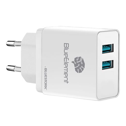Cargador Usb Pared Bluestork 2ptos 3.1a | Quonty.com | WALL-31-U2-BE