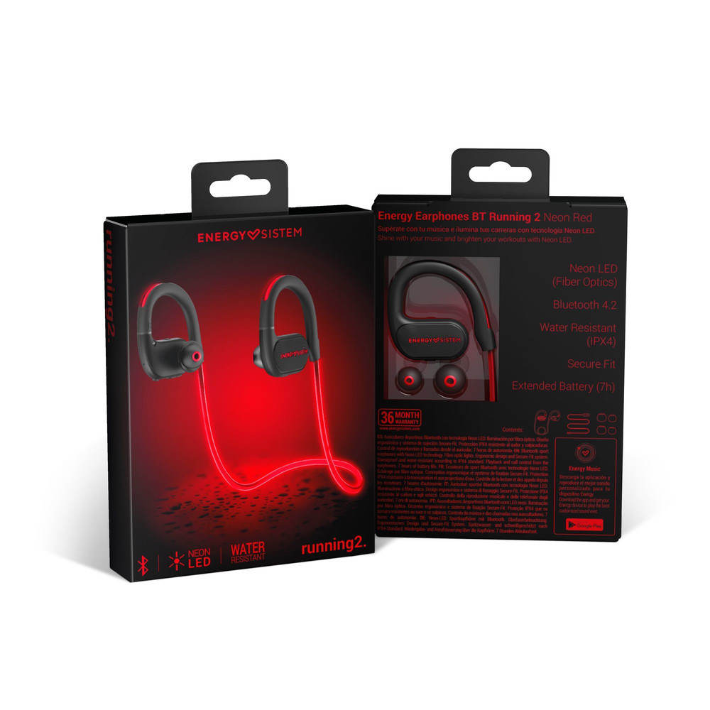 Auriculares Energy Sistem Running 2 Neon Bt Negro Rojo Quonty